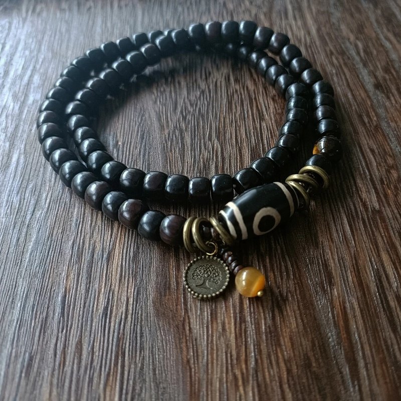 Bracelet bois d'ébène et pierre de soleil 6 mm - Les bijoux de crochet