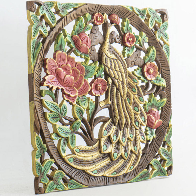 Plaque Murale Asiatique - Oiseau Et Fleur à La Feuille D'or - Artisanat