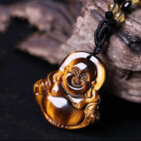 Guanyin et Bouddha Rieur - Pendentif Œil de Tigre
