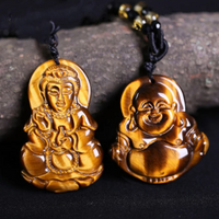 Guanyin et Bouddha Rieur - Pendentif Œil de Tigre