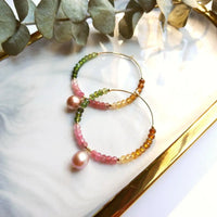 Tongwo - Boucles d'Oreilles Or, Tourmaline et Perle