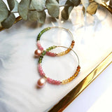 Tongwo - Boucles d'Oreilles Or, Tourmaline et Perle