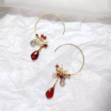 Warna - Boucles d'Oreilles Or, Grenat, Labradorite, Perle