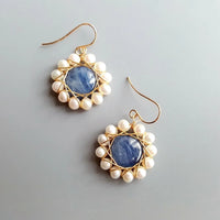 Nilima - Boucles d'Oreilles Kyanite et Perle d'Eau Douce