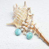 Daeyan - Boucles d'Oreilles Or, Larimar et Perles d'Eau Douce