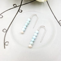 Lina - Boucles d'Oreilles Argent, Larimar et Perles d'Eau Douce