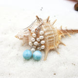 Daeyan - Boucles d'Oreilles Or, Larimar et Perles d'Eau Douce