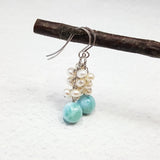 Daeyan - Boucles d'Oreilles Or, Larimar et Perles d'Eau Douce