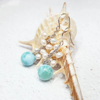 Daeyan - Boucles d'Oreilles Or, Larimar et Perles d'Eau Douce