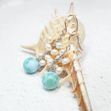Daeyan - Boucles d'Oreilles Or, Larimar et Perles d'Eau Douce