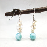 Daeyan - Boucles d'Oreilles Or, Larimar et Perles d'Eau Douce