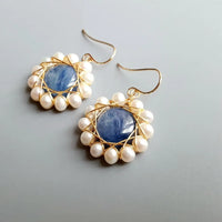 Nilima - Boucles d'Oreilles Kyanite et Perle d'Eau Douce