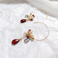 Warna - Boucles d'Oreilles Or, Grenat, Labradorite, Perle