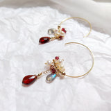 Warna - Boucles d'Oreilles Or, Grenat, Labradorite, Perle