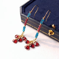 Muli - Boucles d'Oreilles Or, Grenat et Apatite