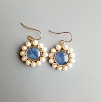 Nilima - Boucles d'Oreilles Kyanite et Perle d'Eau Douce