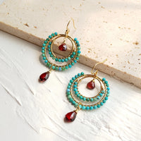 Sultana - Boucles d'Oreilles Turquoise et Grenat