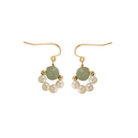 Candra - Boucles d'Oreilles Or, Perle d'Eau Douce et Jade