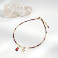 Tsubaki - Chaîne de Cheville Grenat et Perle d'Eau Douce