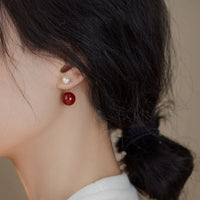 Mutiara - Boucles d'Oreilles Or, Perle d'Eau Douce et Cornaline