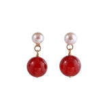 Mutiara - Boucles d'Oreilles Or, Perle d'Eau Douce et Cornaline