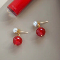 Mutiara - Boucles d'Oreilles Or, Perle d'Eau Douce et Cornaline