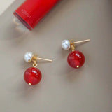 Mutiara - Boucles d'Oreilles Or, Perle d'Eau Douce et Cornaline
