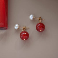 Mutiara - Boucles d'Oreilles Or, Perle d'Eau Douce et Cornaline