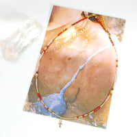 Zhu - Collier Or, Citrine et Pierre de Soleil et Cornaline