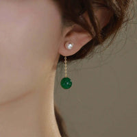 Jiko - Boucles d'Oreilles Or, Perle d'Eau Douce et Onyx Vert