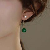 Jiko - Boucles d'Oreilles Or, Perle d'Eau Douce et Onyx Vert