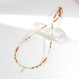 Zhu - Collier Or, Citrine et Pierre de Soleil et Cornaline
