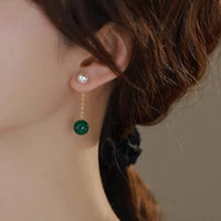 Jiko - Boucles d'Oreilles Or, Perle d'Eau Douce et Onyx Vert