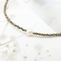 Kinno - Collier Argent, Pyrite et Perle d'Eau Douce