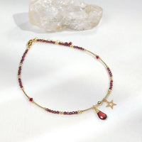 Tsubaki - Chaîne de Cheville Grenat et Perle d'Eau Douce