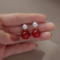 Mutiara - Boucles d'Oreilles Or, Perle d'Eau Douce et Cornaline
