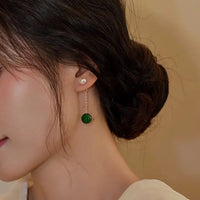 Jiko - Boucles d'Oreilles Or, Perle d'Eau Douce et Onyx Vert