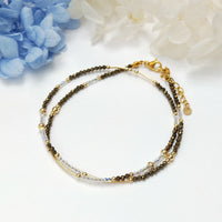 Jinfu - Collier Or, Pyrite et Cristal