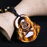 Guanyin et Bouddha Rieur - Pendentif Œil de Tigre