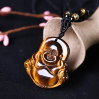 Guanyin et Bouddha Rieur - Pendentif Œil de Tigre