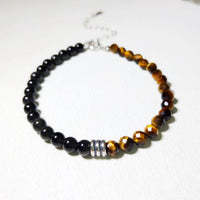 Dato - Bracelet Argent, Œil de Tigre et Obsidienne