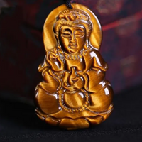 Guanyin et Bouddha Rieur - Pendentif Œil de Tigre