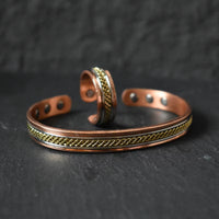 Sui - Bracelet Jonc et Bague Cuivre Magnétiques