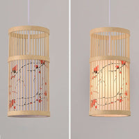Suspension Cage Cylindre Sakura en Bambou et Tissu - 33 cm
