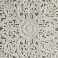 tete-de-lit-bois-de-teak-recycle-florale-vintage-blanc-patine-detail-fleur
