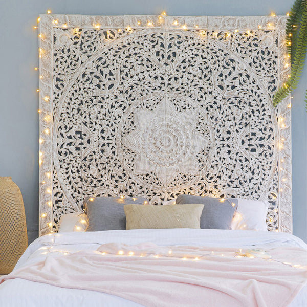 Tête De Lit En Forme De Fleur Blanche – Dimensions 190 X 81 X 2,5 Cm – Pour Lits 150 à 180 Cm – Matériau Rotin – Décoration Chambre Romantique Et Bohème - 7